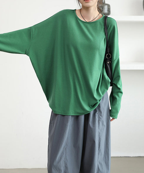 ドルマンスリーブロンTゆったりカットソー レディース オーバーサイズロングTシャツ 落ち感秋服 大人可愛いプルオーバー クルーネックトップス長袖 抜け感体型カバー 2SHENSHI-002